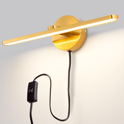 MantoLite Plug in LED Wall Lamps, 16inch Vanity Lighting Fixtures for Wall, Modern Bathroom Lighting Fixtures Over Mirror, Wall Picture Lighting Sconces for Bedroom, 12W 3000K Brass Indoor Wall Lamps