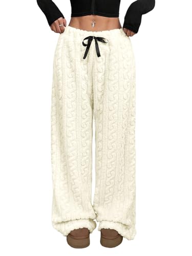 Image of ZAFUL Women's Fuzzy Plush Pajama Pants Wide Leg Pj Bottoms Lounge Pants