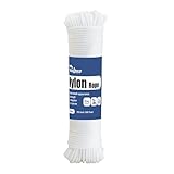 NEWSEED 100 Ft 1/8 Inch Nylon Rope – Multipurpose Heavy Duty Utility Rope for Indoor & Outdoor Use, Strong and Abrasion Perfect for Clothesline, Camping Hiking, Flag Line, Swing, Crafting (White)