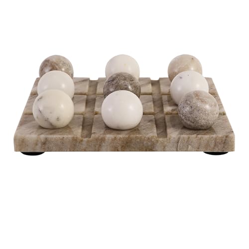 Image of NikkisPride Handmade Marble Tic Tac Toe Board Game with X O Theme Elegant White & Black Marble Accent, Perfect Diwali & Christmas Gift, Unique Gift for Students and Home Decor