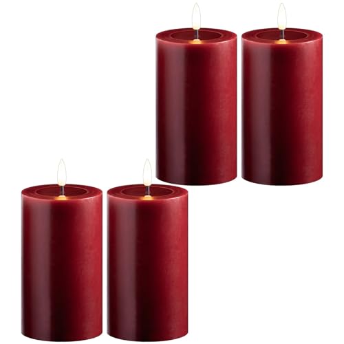 Novaliv 4X LED Stumpenkerze mit Timer 6 Stunden rot Echtwachs LED...