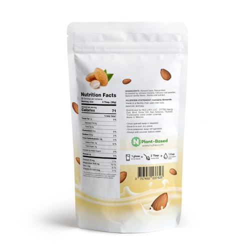 NULLIAV | Almond Milk Powder Vanilla - High Protein Blend with Prebiotic Fiber powder For Gut Health and Digestion - Vegan Plant Based Dairy Free Formula For Lactose Intolerance - 15.5oz Bag Portable Convenient