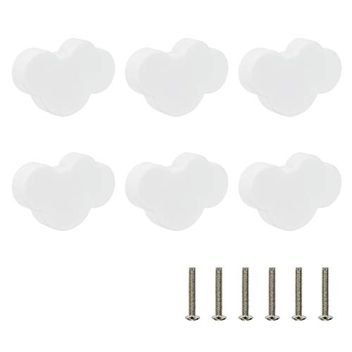 FarBoat 6 pomos de goma suave con forma de nube para habitación de niños, sala de estudio, armario, cajón, material de seguridad, decoración de la casa con tornillos de montaje (blanco, 54 x 35 mm)