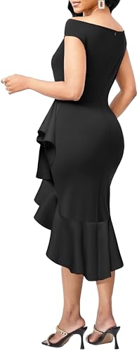 Image of SxClub Elegant Dress for Women Sexy 3 /4 Sleeve Business Knee Length Dresses Fishtail Zipper Belt