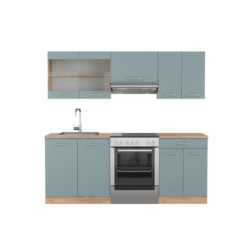 DIMENSIONI: L'arredo da cucina completo ha una dimensione totale di 200 cm, la profondità e l'altezza dei moduli inferiori e superiori sono mostrate nelle foto.