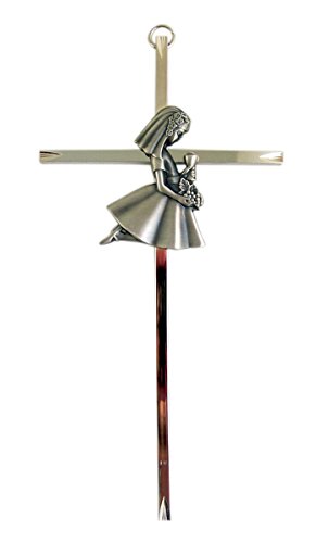 singer star case First Holy Communion Silver Tone Wall Cross with Fine Pewter Girl Casting, 8 Inch