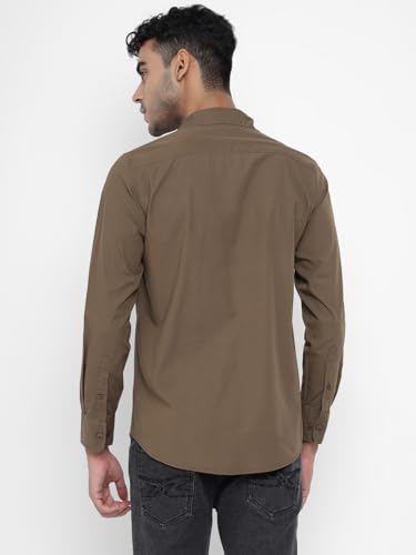 Image of Allen Cooper Solid Shirts for Men - 100% Cotton Comfort Fit Casual and Formal Shirt - Breathable, Soft, Classic Style (Multiple Colors)(94-XXL) Brown