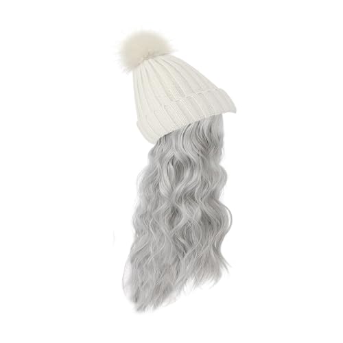 WUODHTW Vrouwen Winter Beanie Hoed Met Pruik Grote Golvende Krullend Hair Extensions Gebreide Ski Sneeuw Cap Bijgevoegde Party Dagelijkse Bruiloften Pruik