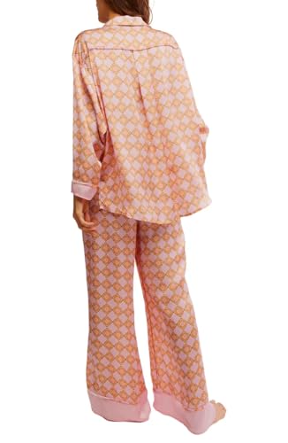 Image of LILTWIST Silk Satin Pajamas Set for Women 2 Piece Floral Pjs Wide Leg Lounge Pants Set Long Sleeve Button down Pj Shirts Set