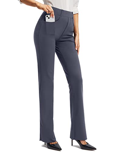 Rammus Womens Yoga Dress Pants with Pockets Stretch Work Pants for Women Bootcut Slacks for Business Office Casual Grey Blue