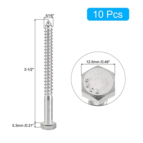 sourcing map 10Stk Hexkopf Zugschrauben Bolzen 5/16"x3-1/2" 304 Edelstahl Teilweise Gewinde Holz Schrauben – Bild 3