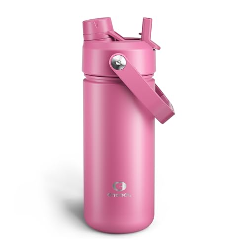 Image of ENCOOL Insulated Water Bottle with Straw Stainless Steel Water Bottle, Leak-Proof, BPA-Free, Double Wall Vacuum Keeps Cold for 24 Hours for Sports, Travel, School (18 oz, Turkish Rose)