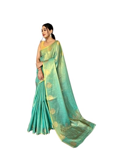 Image of Panzora Women's Tissue Silk Jacquard Weaving Saree With Unstitched Blouse Piece