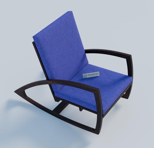 Image of Jangid Handicraft Solid Sheesham Wooden Rocking Chair for Living Room | Lounge Chair for Bedroom | Contemporary Swing Arm Chair for Balcony | Modern Arm /Sofa Chair | Navy Blue Cushion & Walnut Finish