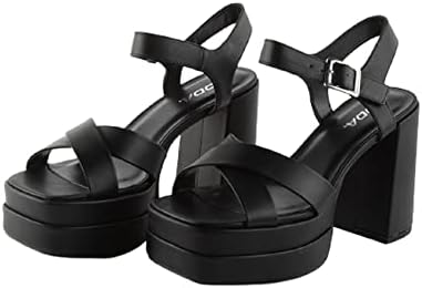 Soda Women's Platform Sandals Square Toe Chunky Block High Heel Sandals Scoly By Soda Black 8, Black Pu | Image 1