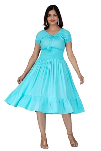 Image of Denarius Women's Rayon Short Sleeves Round Neck Solid A-Line Gown Dress