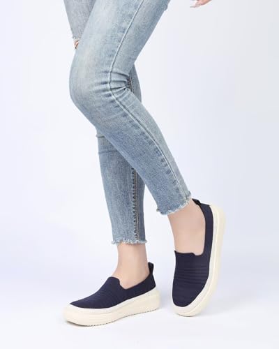 Image of Women's Knit Loafers Round Toe Loafer Flats Comfortable Casual Walking Work Penny Driving Dressy Slip-on Shoes