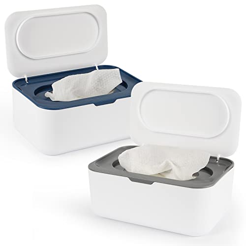Image of Flenpptly 2 Pack Baby Wipes Dispenser, Wipes Case Baby Wipe Holder Keeps Wipes Fresh, Non-Slip, Easy Open & Close (Grey and Blue)