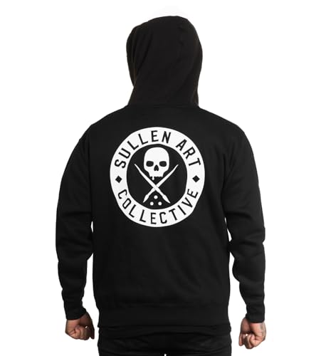 Sullen Men's Classic HD Badge of Honor Tattoo Lifestyle Graphic Long Sleeve Pullover Hooded Fleece Black Sweatshirt