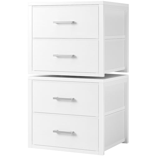 Image of BOLUO Stackable Storage Drawers Closet Organizers and Storage Fabric White 2 Drawer Dresser for Bedroom 2 Packs Modern