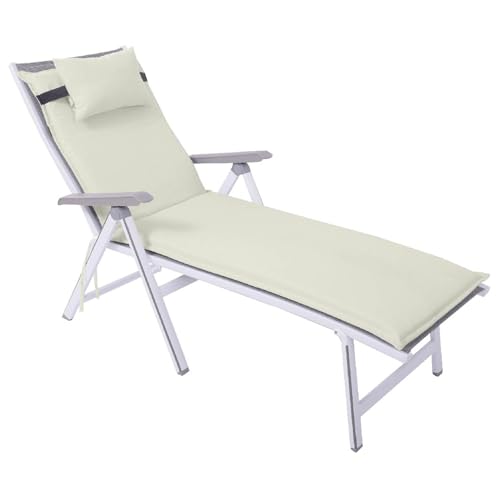 GREATOYAR Cojín Tumbona, Colchoneta Tumbona Acolchada, Cojín Acolchado de Esponja, con Almohada, con Goma y Correas de Sujeción, Loneta, para Exteriores Terraza Jardín Viaje Playa, Beige, 180x57x4cm