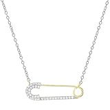 Colgante horizontal tipo imperdible con diamante redondo o piedra preciosa de la colección Dazzlingrock para mujer, con cadena de plata de 45 cm (18 pulgadas) en oro de 10K/14K/18K y plata de ley 925.