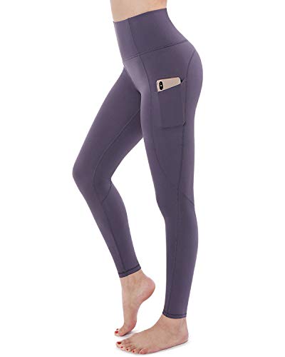 STYLEWORD Womens Yoga Pants with Pockets High Waist Workout Leggings Running Pants(Purple Grey,XL)