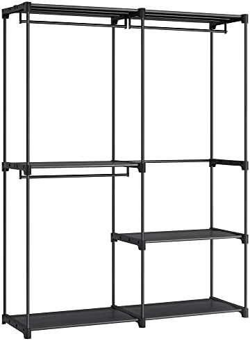 SONGMICS Clothes Wardrobe, Portable Closet, Clothes Garment Rack, 43 x 138 x 182 cm, 3 Hanging Rods and Shelves, Large Capacity for Bedroom, Living Room, Laundry Room, Black RYG025B02