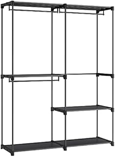 SONGMICS Clothes Wardrobe, Portable Closet, Clothes Garment Rack, 43 x 138 x 182 cm, 3 Hanging Rods and Shelves, Large Capacity for Bedroom, Living Room, Laundry Room, Black RYG025B02