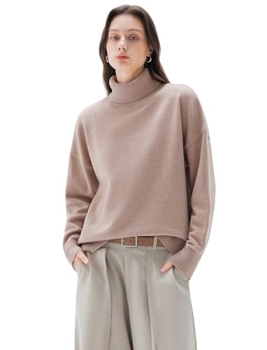 Women Oversized Cashmere Chunky Turtleneck Pullover Sweater Long Sleeve Knit Jumper Tops Trendy Fall Fashion Outfits 2025(Khaki L)