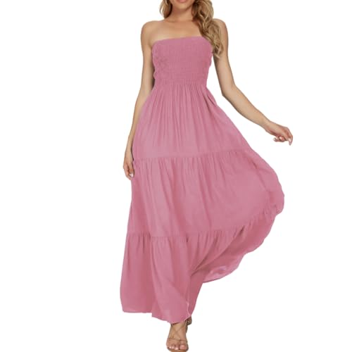 Image of Women's Summer Strapless Tube Top Maxi Dresses Off Shoulder Boho Beach Long Dress