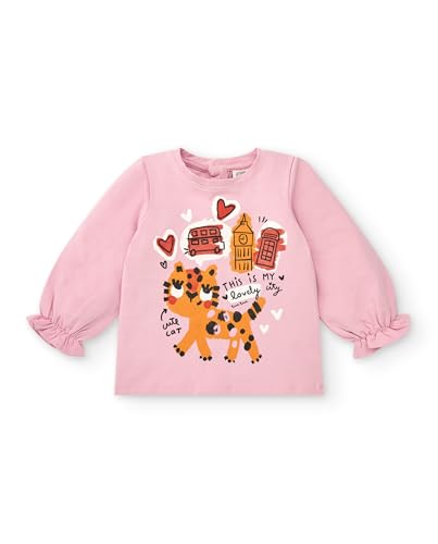 Tuc Tuc Camiseta Rosa con Estampado de Ciudad y Gatito para niña de la colección Cartoon Calling (Talla 18 Meses)
