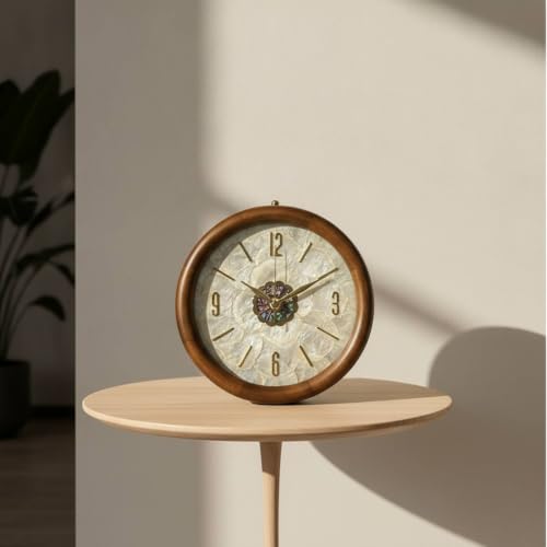 Reloj de mesa con nácar claro de diseño elegante analógico para chimenea 7