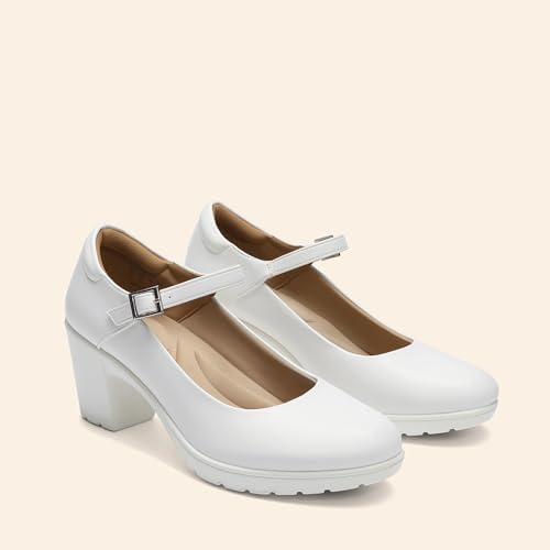 DREAM PAIRS Mary Jane Arch Support Heels,White,7.5 - image 9