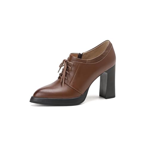 Escarpins bout pointu en cuir PU souple avec finitions rétro et lacets élégants