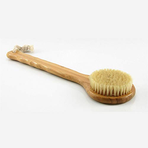Lurrose Escova de banho para corpo com cabo longo natural de bambu e cerdas de javali, escova de chu