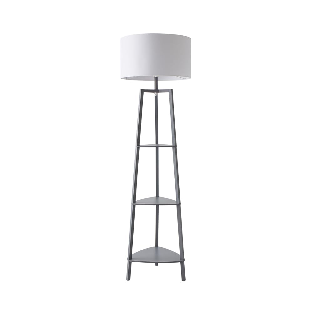 MiniSun | Grey Wooden 3 Tier Floor Lamp with Storage Shelves and White Shade | Floor Lamps & Torchieres, Home Décor, Improvement & Lifestyle Essential