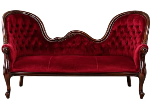 Image of Victorian Style Chaise Lounge, Tufted Cream Upholstery, Mahogany Wood Frame, Classic Living Room Furniture (Deep Burgundy Red)