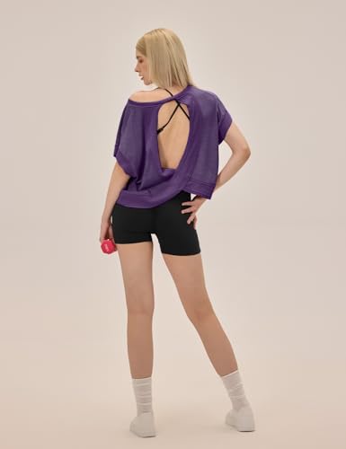 Image of UNIANKIYA Open Back Workout Tops for Women Loose Fit Athletic Crop Tee Short Sleeve Gym Running Yoga Shirt