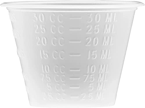 Image of Plastic Medicine Cups 5000 Small Disposable Graduated 1 OZ Measuring Cup with Embossed Measurements in Tablespoons, Drams, CC's, ML and OZ for Liquid and Dry Medication, Epoxy, Oils, Paint and Stain