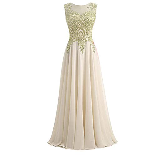 Eastbride Elégante Robe de Soirée Cérémonie,Robe Longue en Mousseline de Soie en Dentelle dorée à la Mode-Light Champagne_32,Dentelle Robe de Soirée Longue Cover