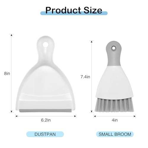 NACENA Mini-Kehrschaufel und Besen, Set mit kleinem Besen und Kehrschaufel, Kehrschaufel und Mini-Handbesen, Kombi kompakt für Zuhause, Tisch, Tastaturen, Sofa, Küche, Haustiere, Weiß und Grau – Bild 3