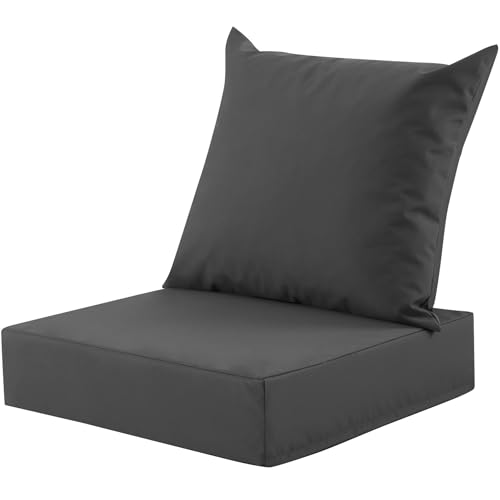 Image of Outdoor Deep Seat Cushion Set, 24x24 Inch Water-Resistant & Fade-Resistant Outdoor Chair Cushions, Patio Furniture Cushions with Removable Cover for Patio Chair, Sofa, Dark Grey (Set of 1)