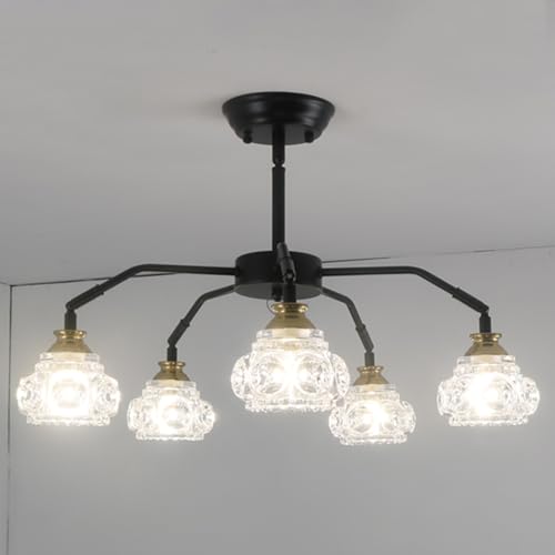 Lustre en cristal noir rétro avec verre suspendu anti-reflet