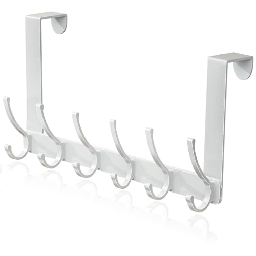 CASPLUS Over Door Hooks, Heavy Duty Over Door Hanger, 12 Door Hooks for Coats, Hats, Bags, Clothes, Towels, Rice White