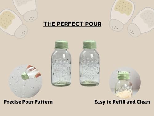 Image of JISCOVERY Salt and Pepper Dispenser Set for Dinning Table with Stand| Glass Bottom Spice Shaker Set with Metal Holder| Spice Sprinklers| 100 ML Each (Ivory)