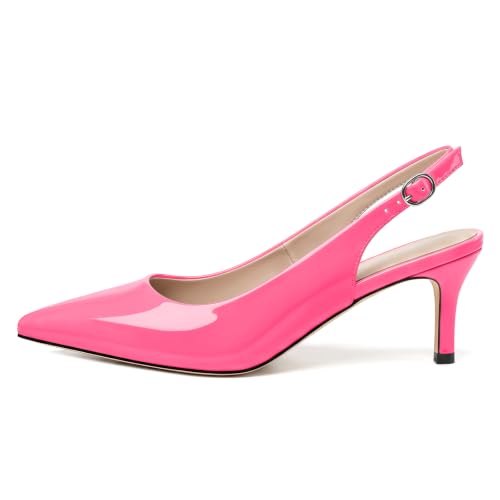 Image of NUMALEO Slingback Heels for Women Pointed Close Toe Kitten Heels Patent Pumps Dress Party Comfy Heeled Sandals Stiletto 2.5 Inch Dress Shoes