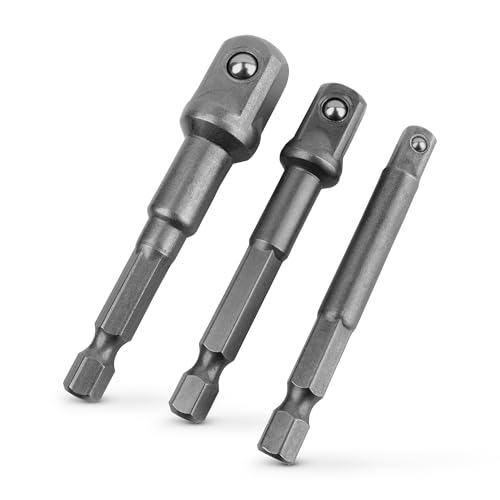 3pc Impact Socket Adapter Set – 1/4, 3/8, 1/2 Hex Shank Drill Bit Extensions for Power Tools, Electric Drill & Driver – Extended Length, Heavy-Duty (Y68-3)