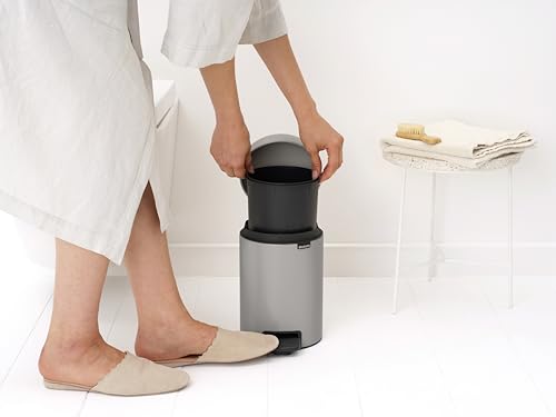Image of Brabantia NewIcon Pedal Bin 0.8 Gallon /3L (Soft Gray), Soft-Closing Kitchen Garbage Can, Step-On Trash Can with Removable Inner Bucket, PerfectFit Trash Bag Pack Included