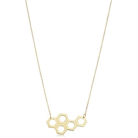 Kooljewelry 14k Yellow Gold Geometric Honeycomb Necklace (adjusts to 17 or 18 inch) Cover
